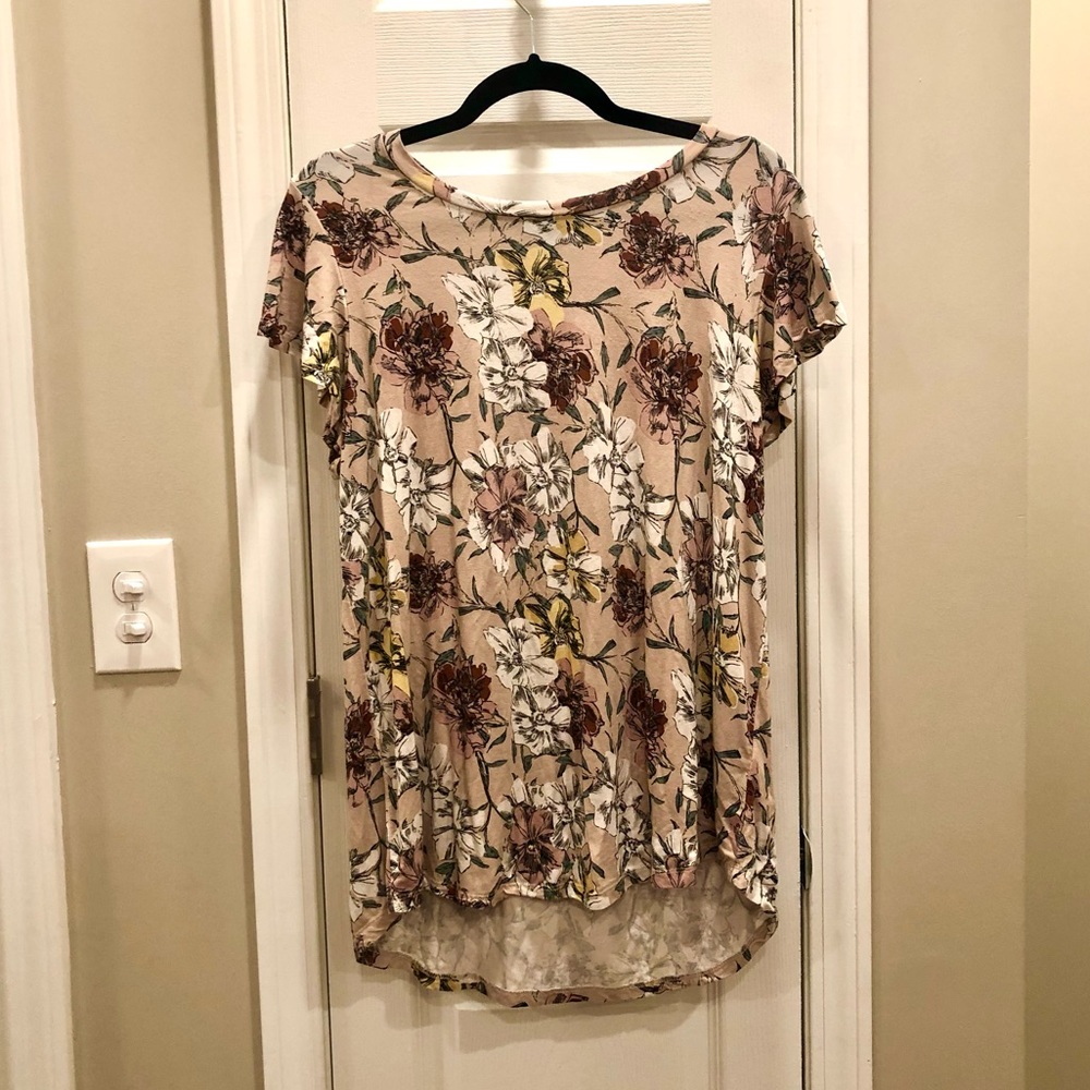 Fleur Bleue Pink Flutter Sleeve Floral Top